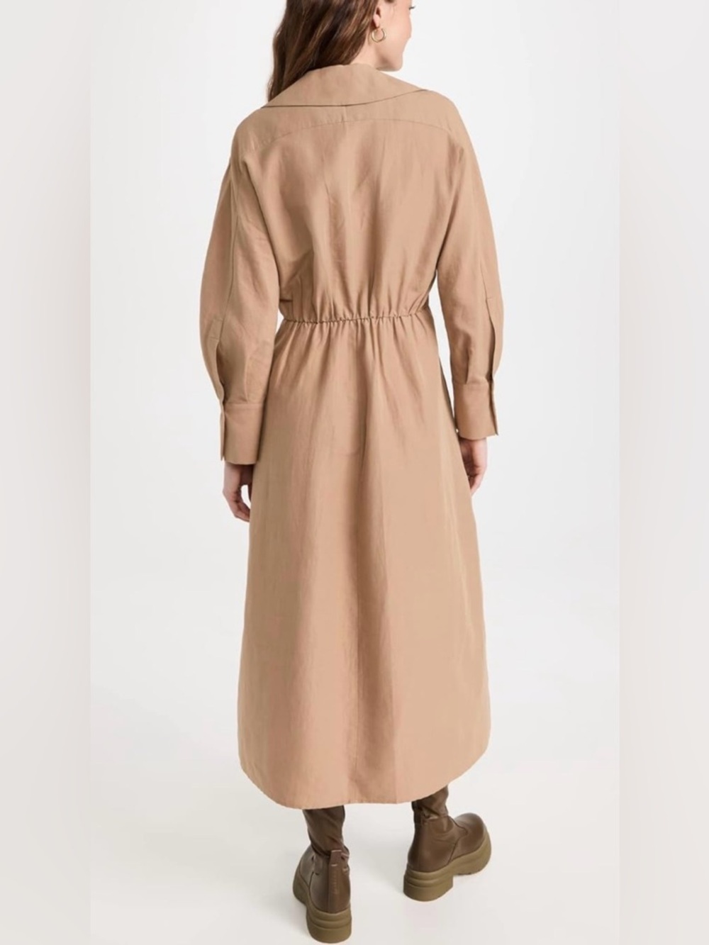 VINCE Cotton/Linen Chemisier Shaped Collar V-Neck Long Sleeve Dress - Picture 3 of 6